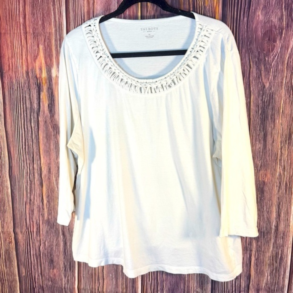 Talbots White Women's Top With Knotted Collar Size 3X